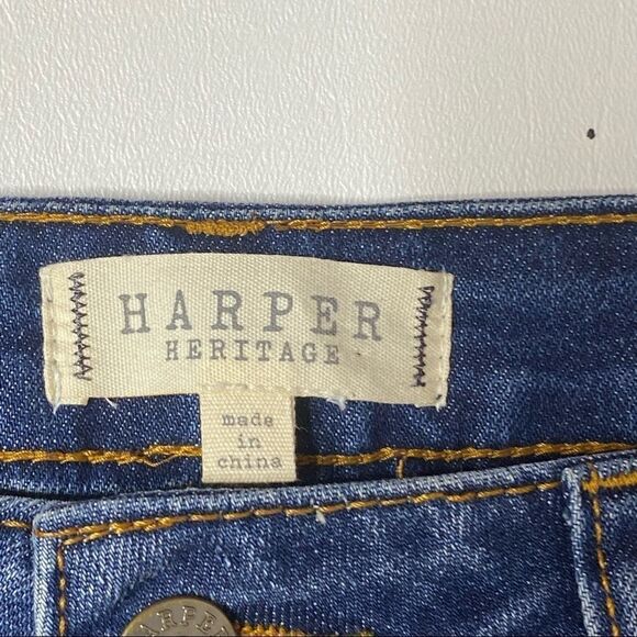 Harper Heritage | Factory Distressed Mid Rise Skinny Jeans with Raw Hem - Picture 3 of 6